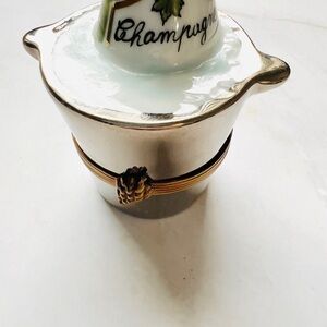 Limoges White Porcelain Champagne Ice Bucket Trinket Box with Gold Accents